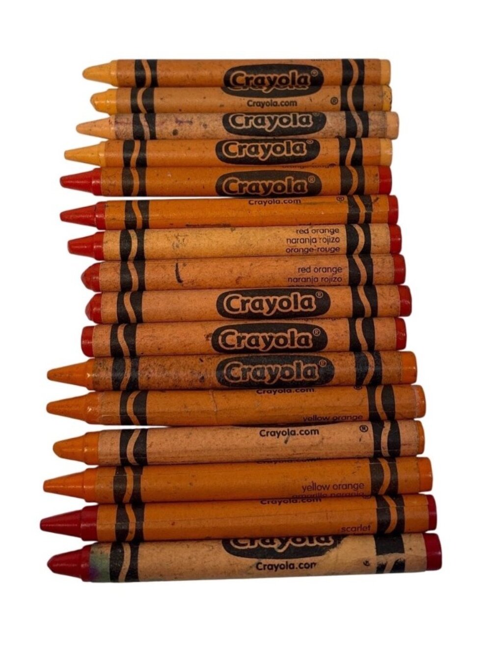 Crayola Crayon Lot of 16 Pre-Owned Apricot Scarlet Yellow-Orange Red-Orange